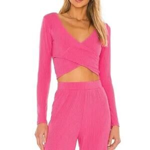 L*Space NWT Gia V-Neck Wrap Front Long Sleeve‎ Crop Top Pink XS, S & M MSRP $99